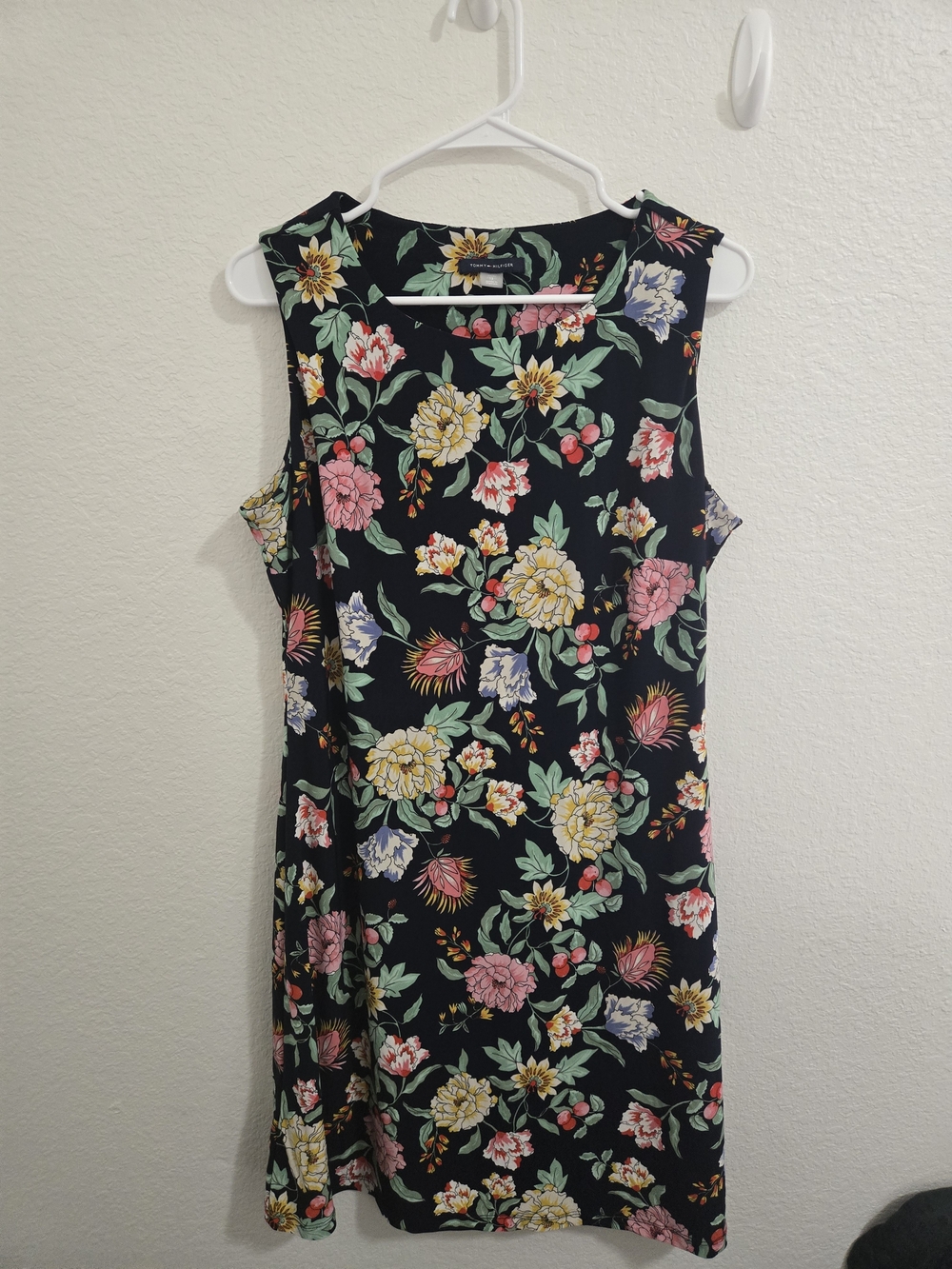 Tommy Hilfiger Black Floral Sleeveless Shift Dress with Pink, Yellow & Green